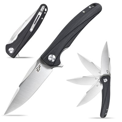 Eafengrow EF957 Folding Knife D2 Steel Blade G10 Handle with Pocket Clip Reliable Locking Mechanism EDC Flipper Knife for Camping Hiking(Black)