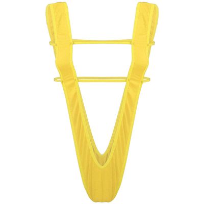 ACSUSS Women's One Piece Deep V-Neck Sling Shot Halter Monokini Bikini Thong Swimsuit Teddy 2# Yellow One Size