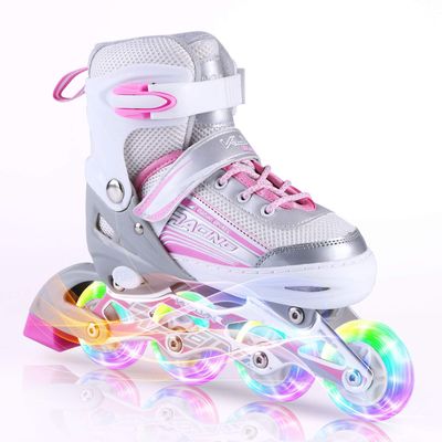 Kuxuan Skates Inline Skates for Women Girls, Adjustable Womens Skates with Light up Wheels, Fun Illuminating for Kids and Adult Female (Peach&Gray, Large-Youth & Women)