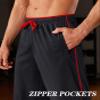 MAGNIVIT Men's Sweatpants Mesh Pants with Pockets Lightweight Wide Leg Exercise Lounge Pants Loose Fit Black/Red view 3