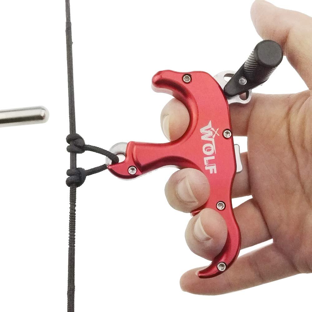 ZSHJGJR Archery Bow Release Aids Compound Bow Release Trigger Thumb 3-Finger Grip Caliper Trigger Automatic for Left Right Hand (Red)