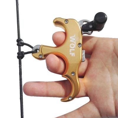 ZSHJGJR Archery Bow Release Aids Compound Bow Release Trigger Thumb 3-Finger Grip Caliper Trigger Automatic for Left Right Hand (Gold)