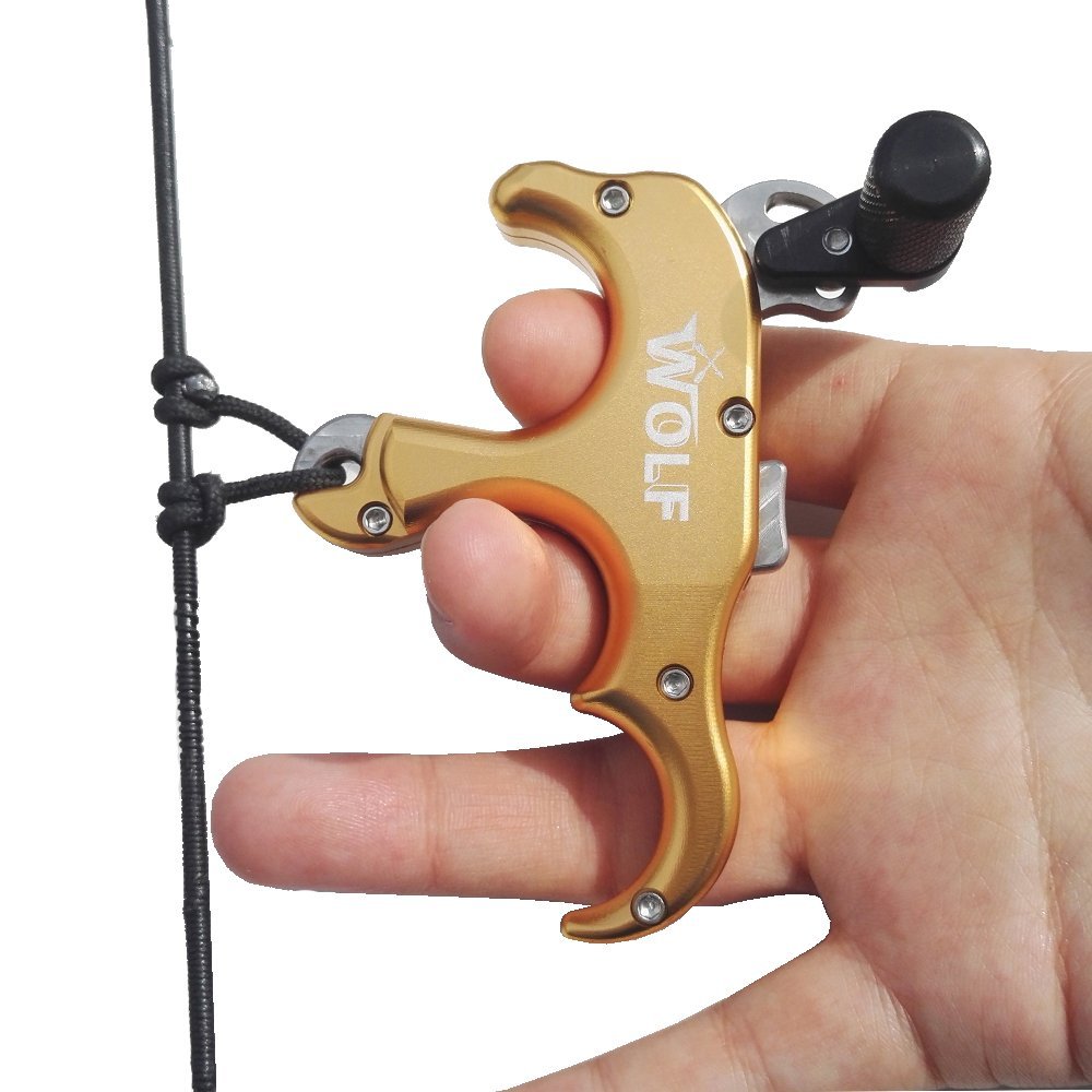 ZSHJGJR Archery Bow Release Aids Compound Bow Release Trigger Thumb 3-Finger Grip Caliper Trigger Automatic for Left Right Hand (Gold)
