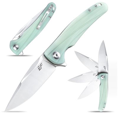 Eafengrow EF957 Folding Knife D2 Steel Blade G10 Handle with Pocket Clip Reliable Locking Mechanism EDC Flipper Knife for Camping Hiking(Jade)
