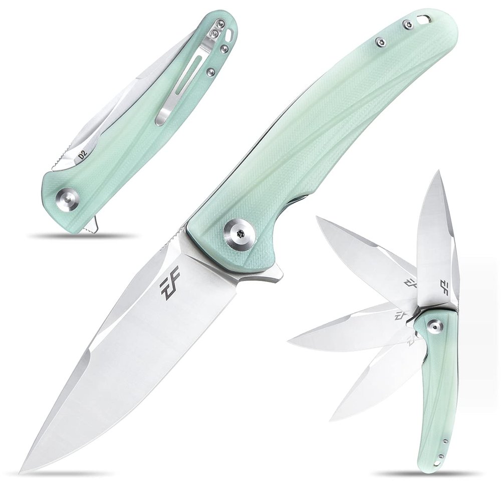 Eafengrow EF957 Folding Knife D2 Steel Blade G10 Handle with Pocket Clip Reliable Locking Mechanism EDC Flipper Knife for Camping Hiking(Jade)