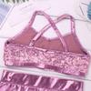 Hansber Kids Girls 2Pcs Sequins Gymnastics/Dance/Swim Sports Outfits Racer Back with Bottoms Tankini Swimsuit Pink 5-6 view 4