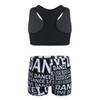 Hansber Kids Girls Dacncing Activewear Two Piece Sports Outfit Solid Racer Back Crop Tops with Booty Shorts Black 3-4 view 2