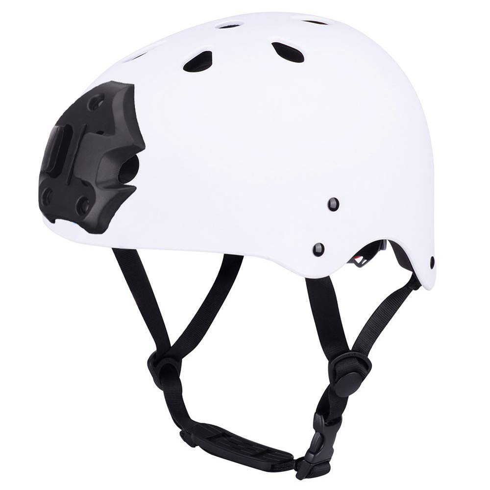 ipoob Adult Kayaking Canoe Whitewater Watersports Helmet with Camera Clamp Mount Plate (Matte White, Medium)