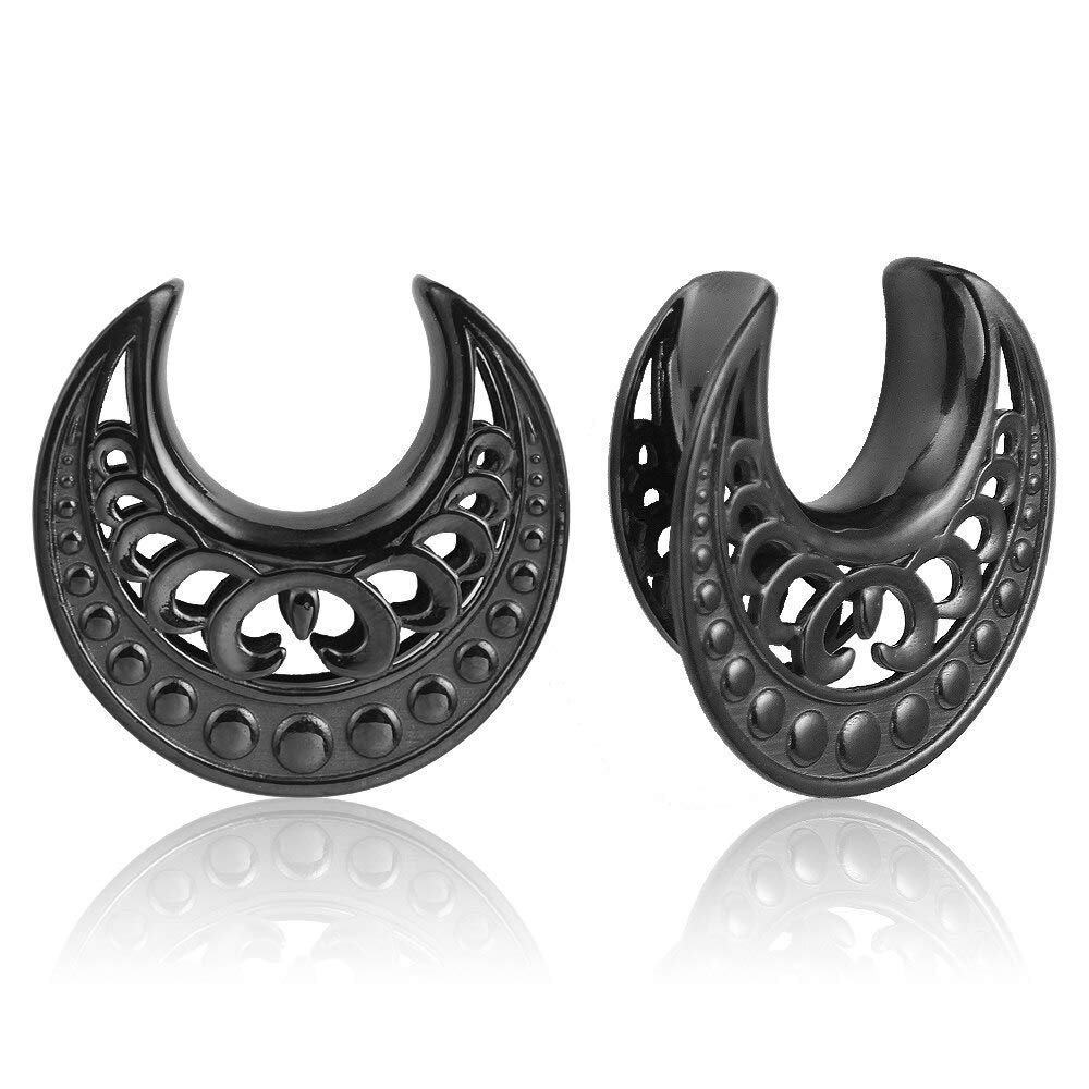 Casvort 2 PCS 14mm (9/16'') Hypoallergenic 316 Stainless Steel Black Aesthetic Opening Saddle Tunnels Hangers Ear Gauges Plugs Stretcher Earring Piercing Body Jewelry