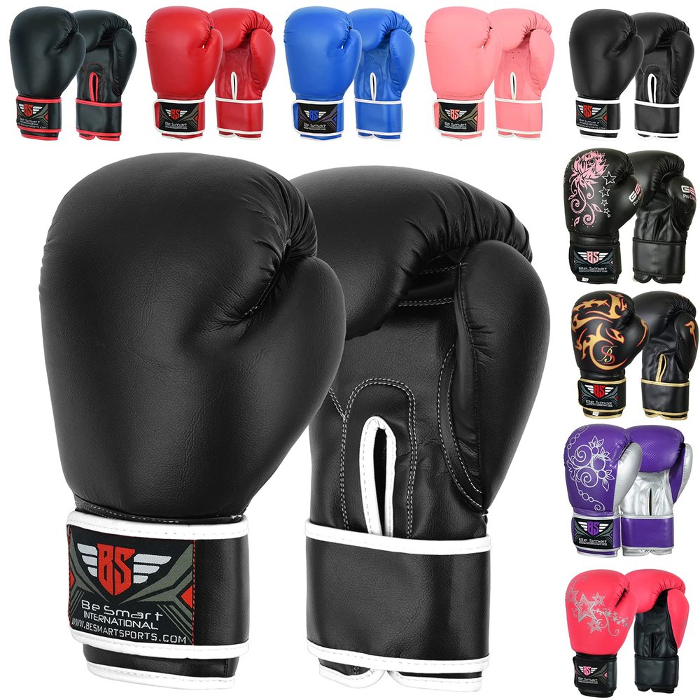 Be Smart Kids Boxing Gloves 4oz 6oz Training Gloves for Children Sparring Boxing Gloves Junior Training Mitts Punch PU Leather MMA Youth (Black Plain/White, 6Oz)