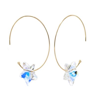 14 k Gold-Filled Hoop Earrings Made With Austrian Aurora Borealis Crystal Stars