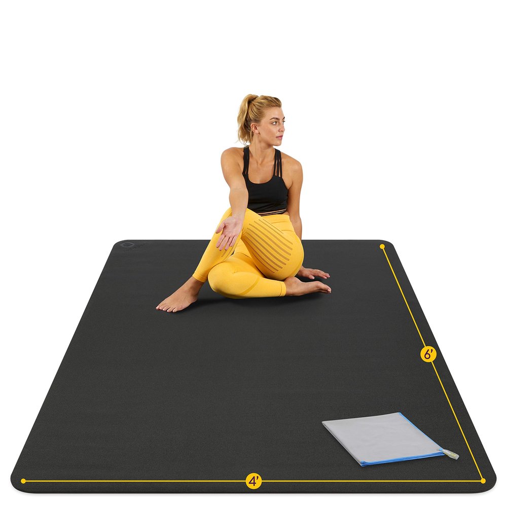 Large Yoga Mat 6'x4'x8mm Extra Thick, Durable, Non-Slip & Odorless Barefoot Exercise and Premium Fitness Home Gym Flooring Mat by ActiveGear - Black