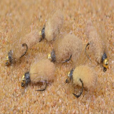 Tungsten Mop Jig Fly Size #10 - Euro Nymph Tied on Hanak Hooks - 6ct Pack (Tan Hook #10)