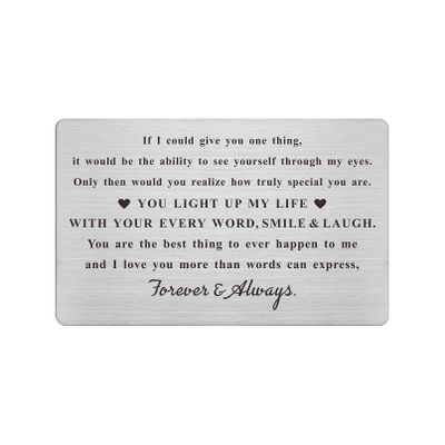 Laluminter Engraved Wallet Card Inserts for Husband Boyfriend Him, Anniversary Metal Gifts, Mini Love Note for Wife Girlfriend Her, Romantic Valentines Christmas Presents