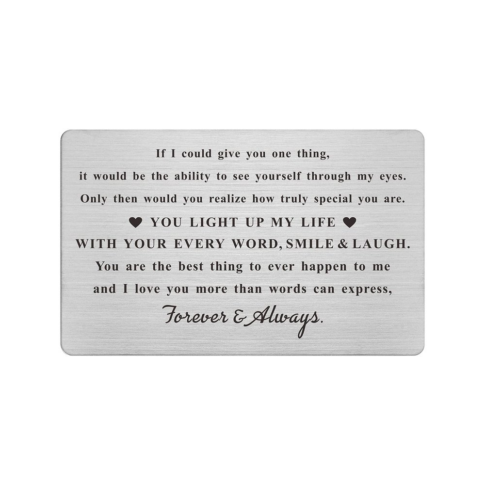 Laluminter Engraved Wallet Card Inserts for Husband Boyfriend Him, Anniversary Metal Gifts, Mini Love Note for Wife Girlfriend Her, Romantic Valentines Christmas Presents