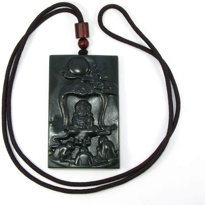 2.4" China Certified Nature Hetian Nephrite Jade Blessing Buddha Plate Necklace Pendant 3421