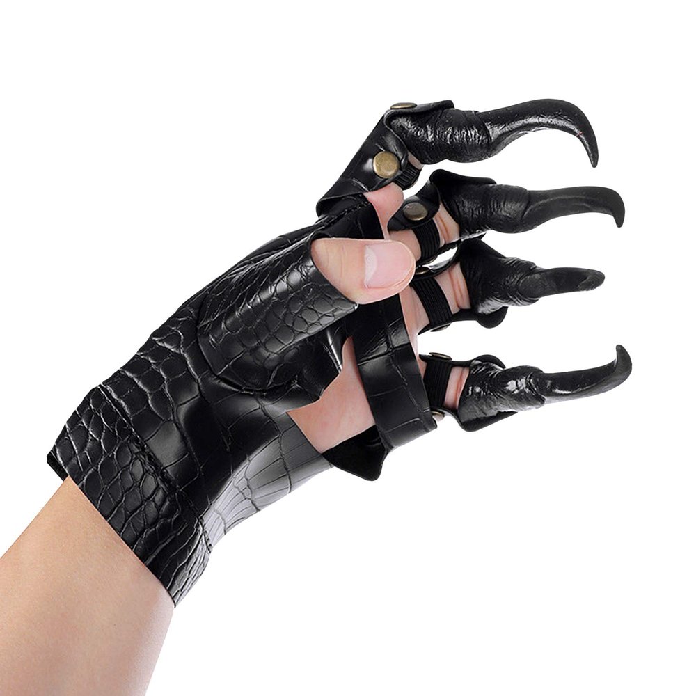 Claw Gloves Halloween Costume Men Women Black Leather Gloves with Long Nails