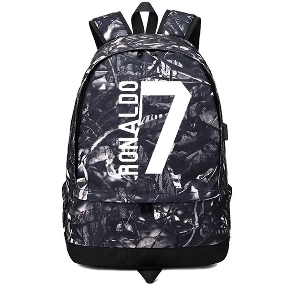 FANwenfeng Soccer Player 7 Luminous Ball Storage Backpack Fans Multifunctional Bag (Grey Pattern 1)
