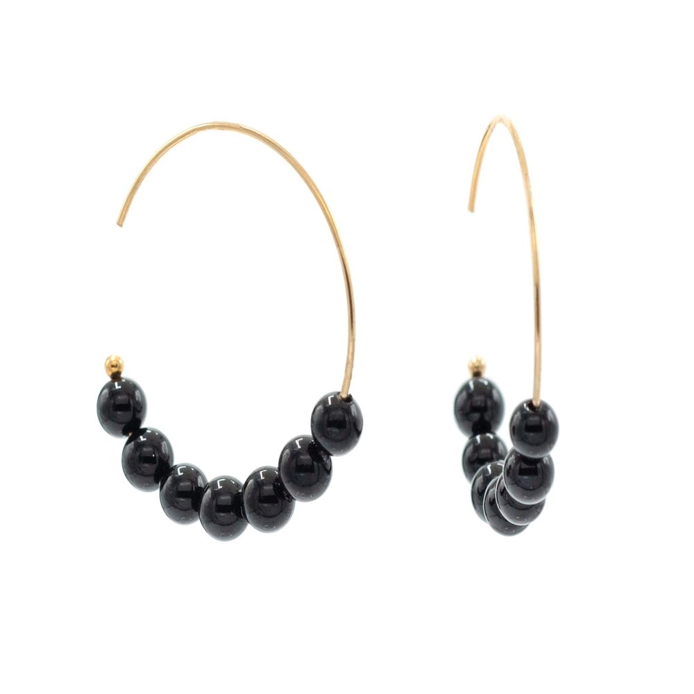 14k Gold-Filled Hoop Earrings made with 4mm Black Onyx