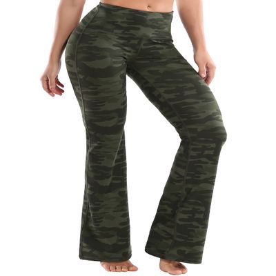 BUBBLELIME 29"/31"/33"/35"/37" 4 Styles Women's High Waist Bootcut Yoga Pants - Basic Polyester_Green CAMO S-31 Inseam