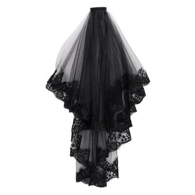 Black Lace Veil Bridal Wedding Veils Halloween Veil with Comb 2 Tier Mantilla Veils Costume Accessory Party Headwear