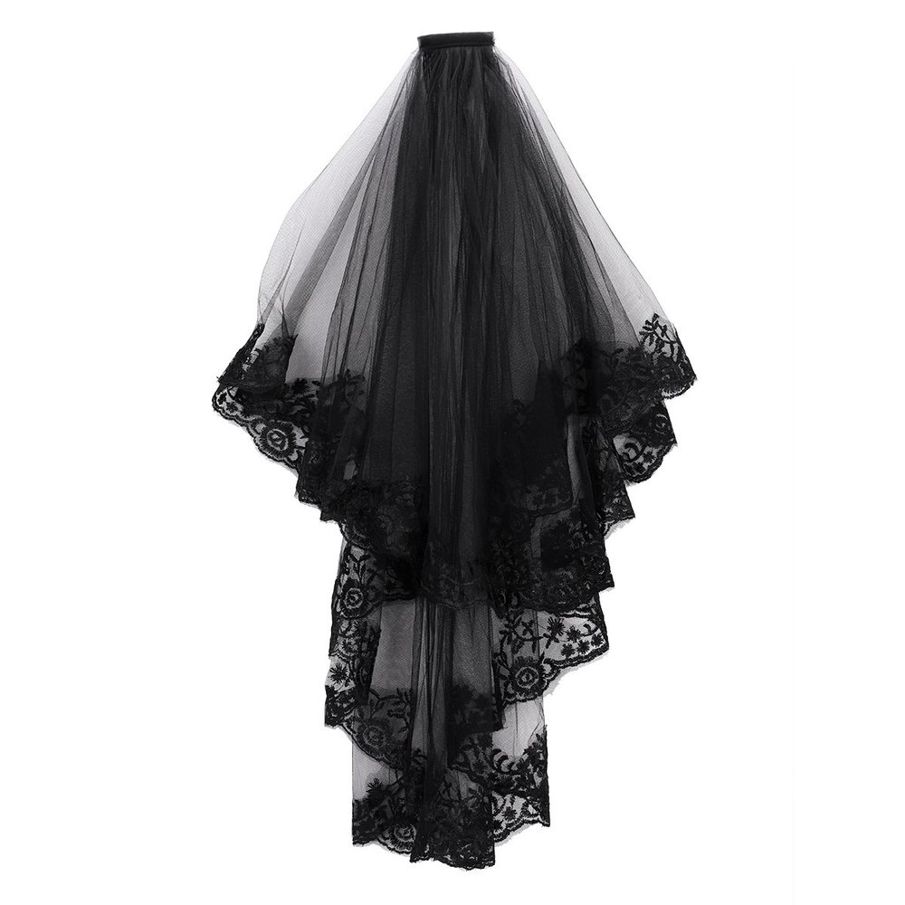 Black Lace Veil Bridal Wedding Veils Halloween Veil with Comb 2 Tier Mantilla Veils Costume Accessory Party Headwear