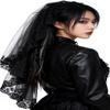 Black Lace Veil Bridal Wedding Veils Halloween Veil with Comb 2 Tier Mantilla Veils Costume Accessory Party Headwear view 2
