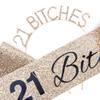 "I'm 21 Bitches!" Sash & Rhinestone Headband Set - 21st Birthday Gifts Birthday Sash for Women Birthday Party Supplies (Gold Glitter/Black) view 4