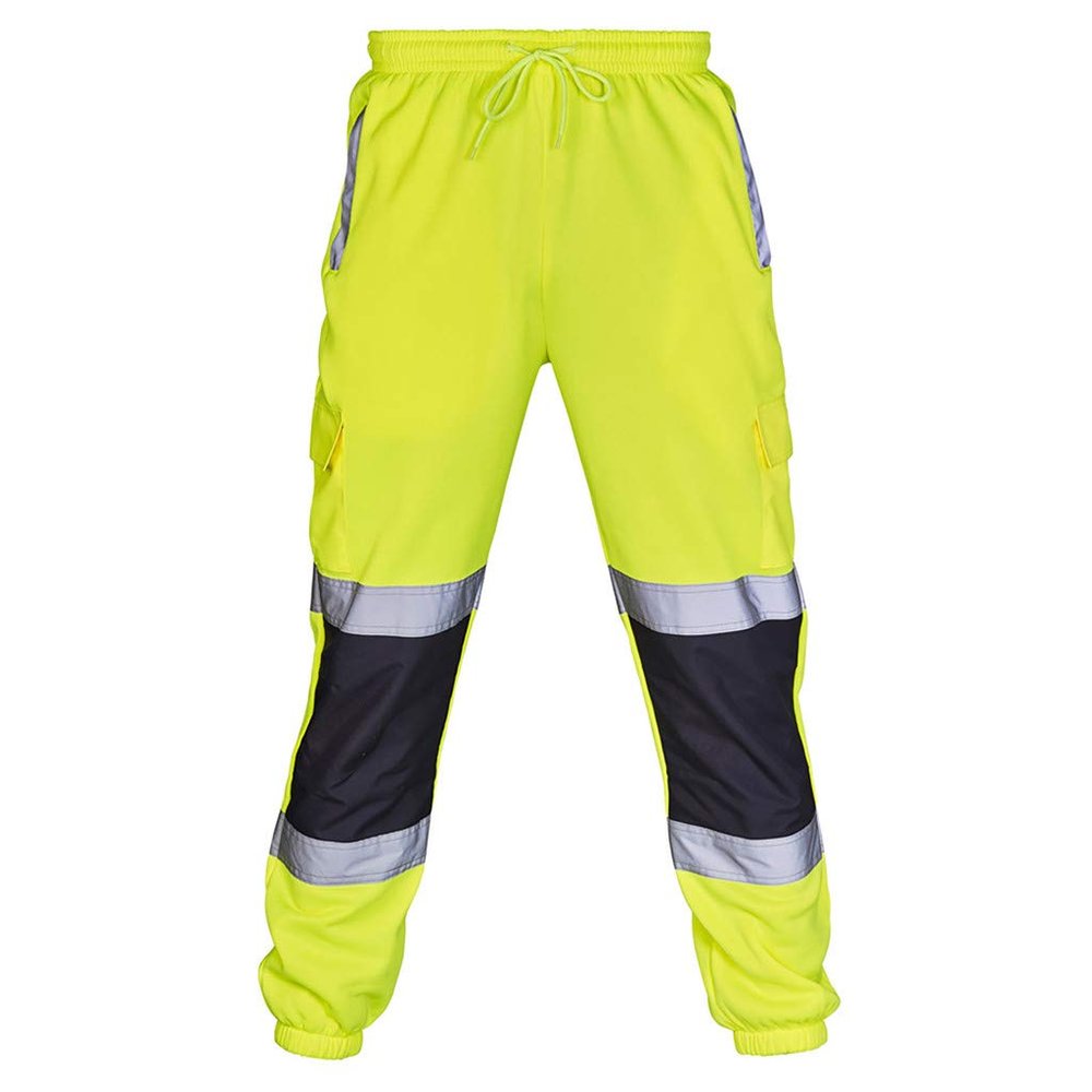 XUETON Mens Road Work Pant High Visibility Overalls with Reflective Tape Pants(Green,Medium)