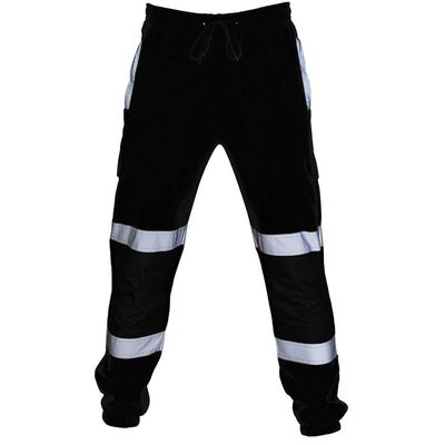 XUETON Mens Road Work Pant High Visibility Overalls with Reflective Tape Pants(Black,Small)