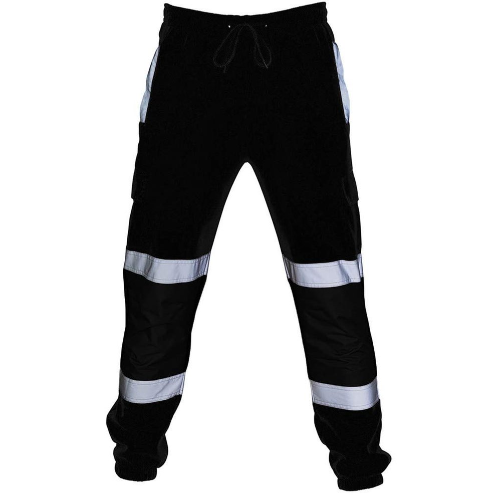 XUETON Mens Road Work Pant High Visibility Overalls with Reflective Tape Pants(Black,Small)