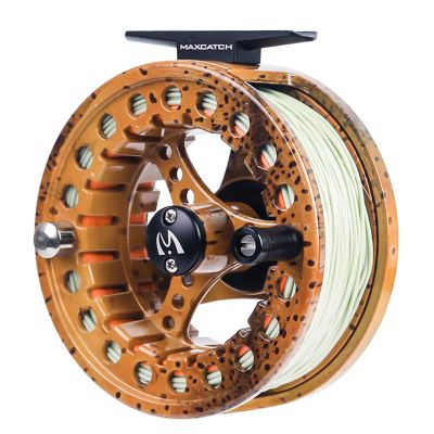 M MAXIMUMCATCH Maxcatch ECO Large Arbor Fly Fishing Reel (3/4wt 5/6wt 7/8wt) and Pre-Loaded Fly Reel with Line Combo (Brown Trout Reel Loaded Moss Green Line, 3/4 Weight)