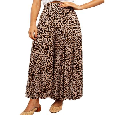 ebossy Women's Leopard High Waisted Loose Wide Leg Flowy Culottes Palazzo Pants (Small, Leopard)
