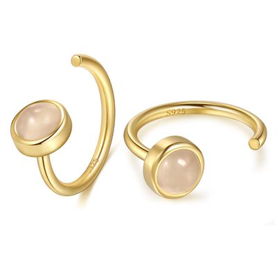 18K Gold Plated 925 Sterling Silver Synthetic Moonstone Hugger Earrings for Women Hug Hoop Earrings Half Huggie Earrings Open Huggie Earrings
