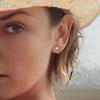 18K Gold Plated 925 Sterling Silver Synthetic Moonstone Hugger Earrings for Women Hug Hoop Earrings Half Huggie Earrings Open Huggie Earrings view 2