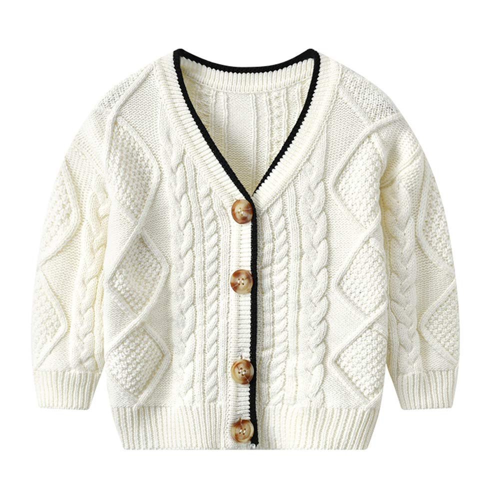 Auro Mesa Kids Boys' Anti-Pill V-Neck Cardigan Sweater Button up Knit Children Jacket 1 2 3 4 5 Years (White, 100 2Y)