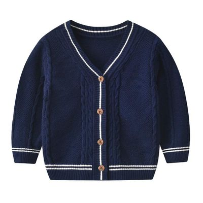 Auro Mesa Kids Boys' Anti-Pill V-Neck Cardigan Sweater Button up Knit Children Jacket 1 2 3 4 5 Years (Navy, 110 3Y)