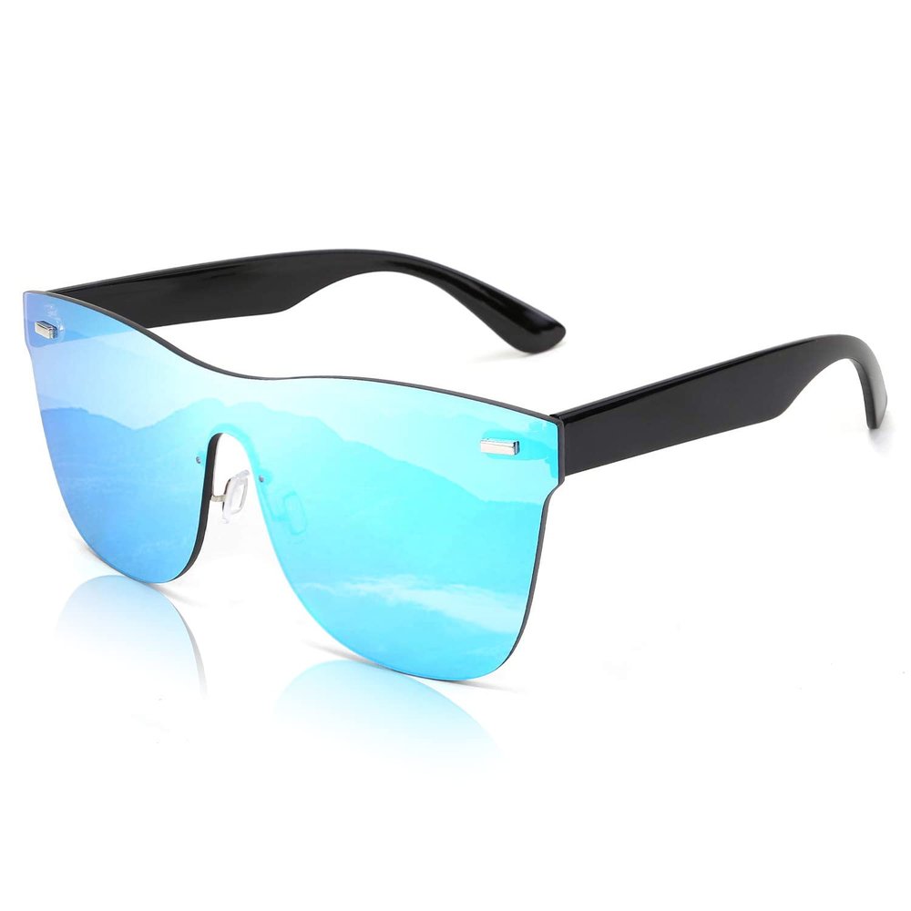 FEISEDY Mirrored Rimless Sunglasses One Piece Lens Reflective Sunglasses for Women Men B2647