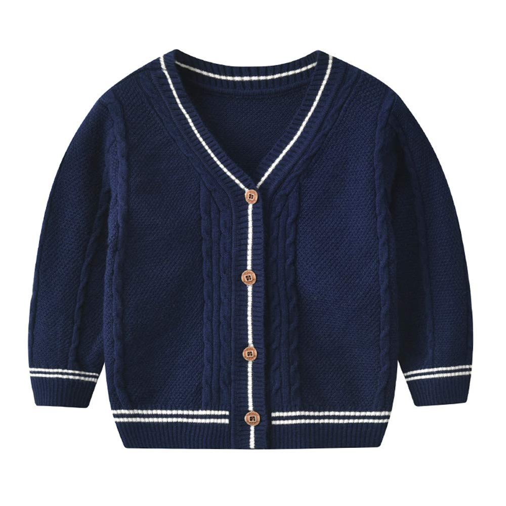 Auro Mesa Kids Boys' Anti-Pill V-Neck Cardigan Sweater Button up Knit Children Jacket 1 2 3 4 5 Years (Navy, 9018-24M)
