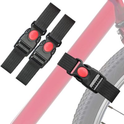 Vukgahao Bike Wheel Stabilizer Heavy Duty Versatile Hook & Loop Securing Tie Downs Fastening Straps Reusable Bicycle Wheel Black 2 Pack (Plastic Buckle, 1.5 in)