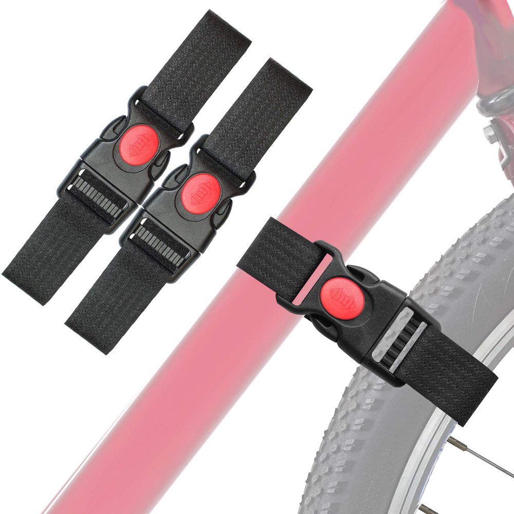 Vukgahao Bike Wheel Stabilizer Heavy Duty Versatile Hook & Loop Securing Tie Downs Fastening Straps Reusable Bicycle Wheel Black 2 Pack (Plastic Buckle, 1.5 in)
