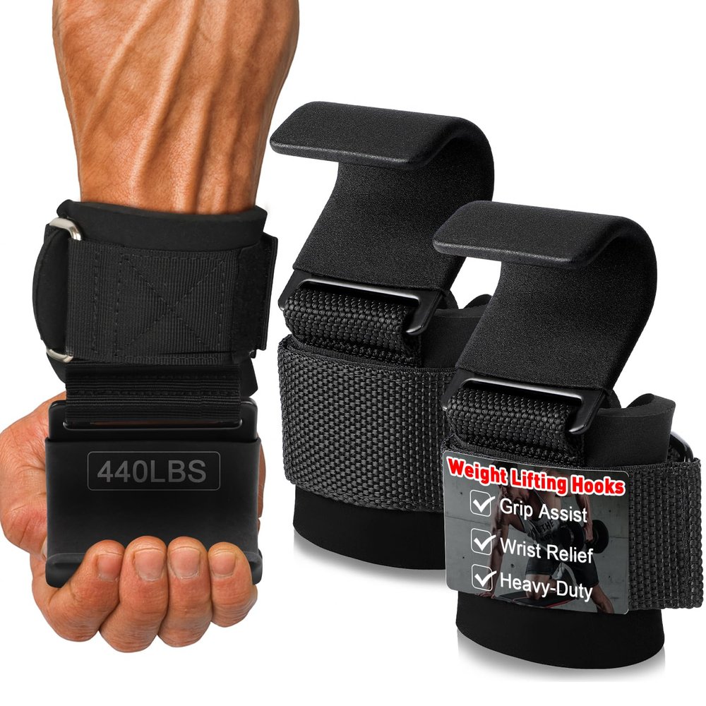 2 Pcs Weight Lifting Hooks - Upgraded Heavy Duty Lifting Wrist Straps for Deadlift, Powerlift, Pull up bar, Liftups, Shrugs, Alternative in Fitness Gym Power Training, Not Scalable Hook