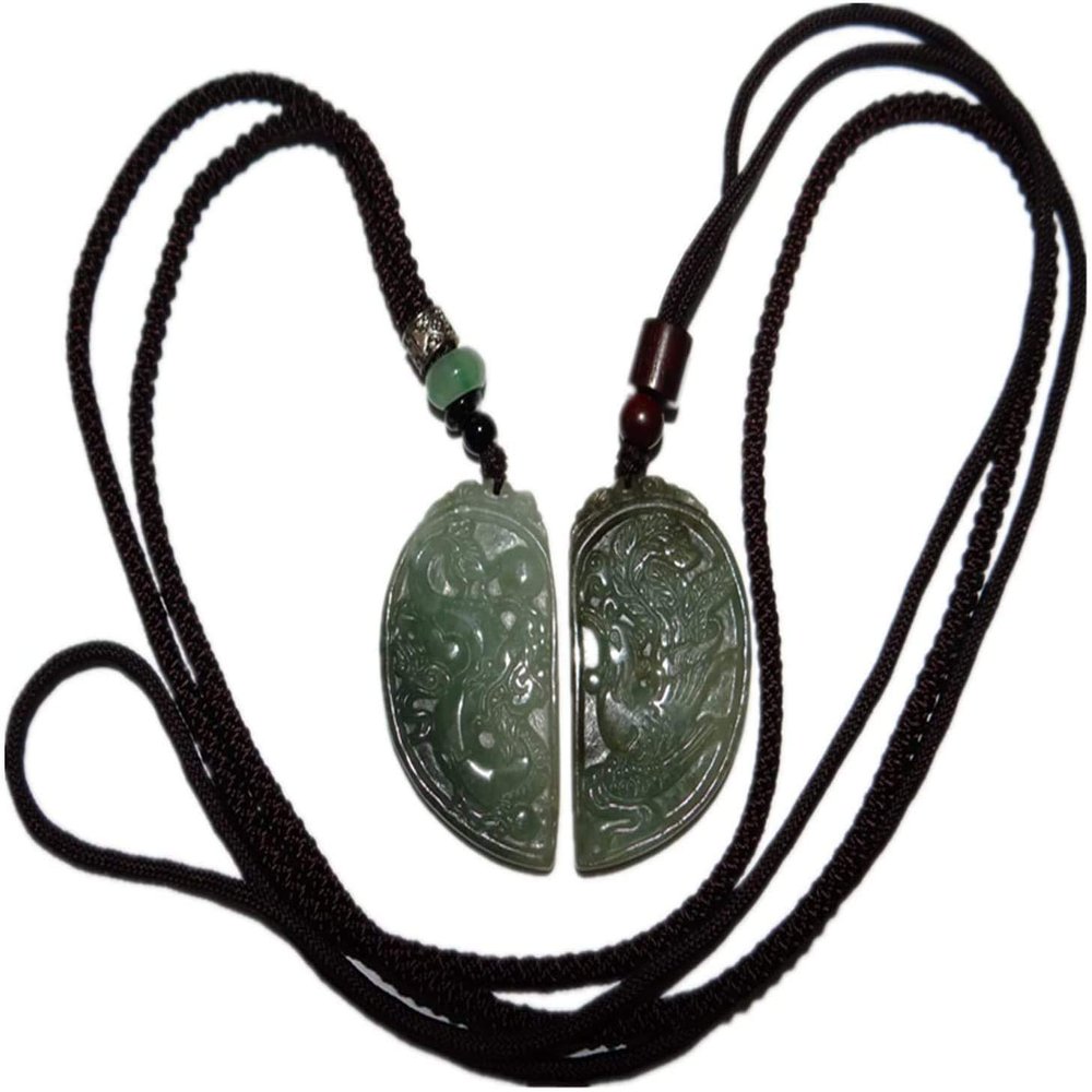 1.8" China Certified Grade A Nature Jadeite Jade Dragon and Phoenix Necklace Pendant 0791