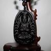 2.4" China Certified Nature Black Obsidian Jade Blessing Thousand-Hand Kwan-yin Necklace 8962 view 2