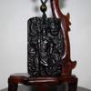 2.3" China Certified Nature Black Obsidian Jade Guangong Amulet Hand Made Necklace Pendants 8972 view 2
