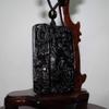 2.3" China Certified Nature Black Obsidian Jade Guangong Amulet Hand Made Necklace Pendants 8972 view 3