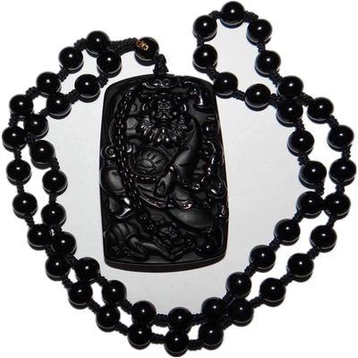 2.7" China Certified Nature Black Obsidian Jade Zhongkui Amulet Hand Made Necklace Pendants 8957