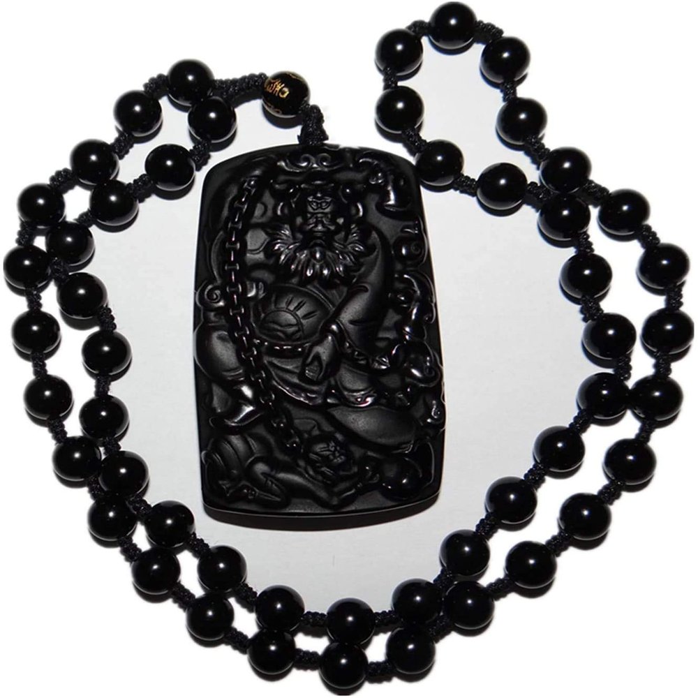 2.7" China Certified Nature Black Obsidian Jade Zhongkui Amulet Hand Made Necklace Pendants 8957