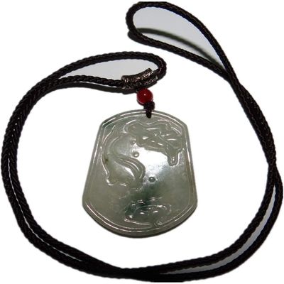 2" China Certified Grade A Nature Jadeite Jade Wealth Fish and Lotus Hand Carved Necklace Pendant 8587