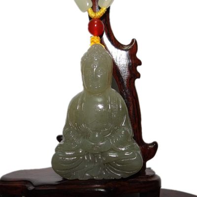 2.4" China Certified Nature Hetian Nephrite Jade Blessing Tathagata Buddha Hand Carved Necklace Pendant 7454